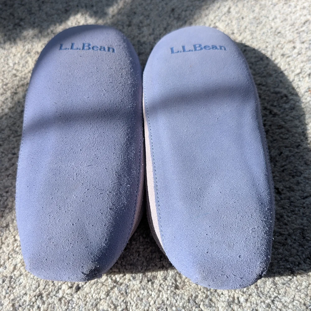 LL Bean Lavender Suede Slippers with Cream Lining